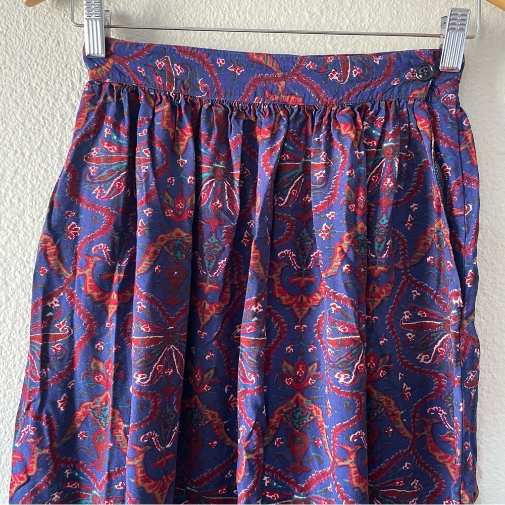 Vintage 90s Floral Midi Long Skirt Women’s 6 Navy Medallion Flowy Boho Cottage - Picture 4 of 13
